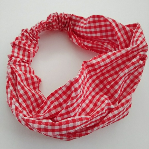 HEADBAND BANDANA WRAP HAIR BAND BANDANA RED LG CHK - Picture 2 of 4